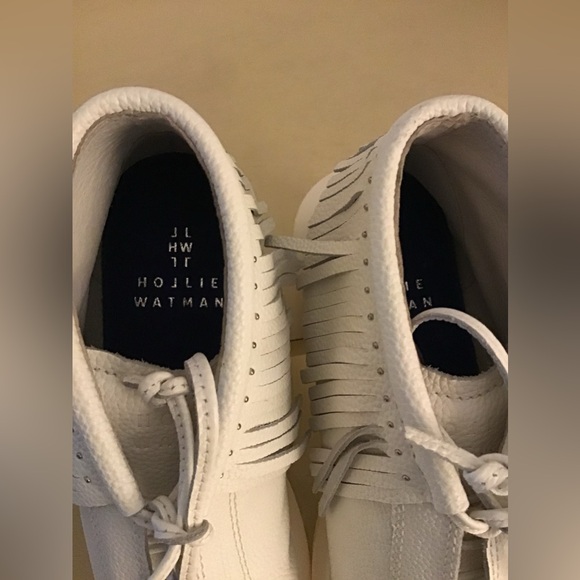 Hollie Watman women white leather fringe platform moccasin sneakers Size9.5 - Picture 12 of 12